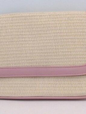 Lancome - Pink Trim Straw Woven Cosmetic Bag, BRAND NEW